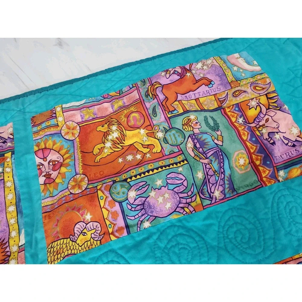 Vintage Zodiac Zen Lion Gold Celestial Star Moon Sun Quilt Handmade Tapestry Mod